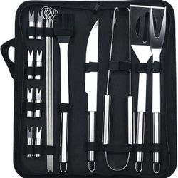 Stainless Steel BBQ Grilling Tools Set, 20 Pieces with Storage Bag for Outdoor Cooking,Barbecue Tool Sets (20)