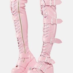 Dolls kill Baby Pink Camel-305 Thigh High Boots Barbie Halloween shoes