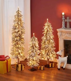 Luxenhome Set of 3 Pre-Lit LED Flocked Fir Slim Artificial Christmas Trees ，AP1389