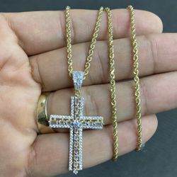 10k Rope Chain With Cross Pendant 