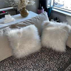 White Faux Fur Throw Pillows Set of 2