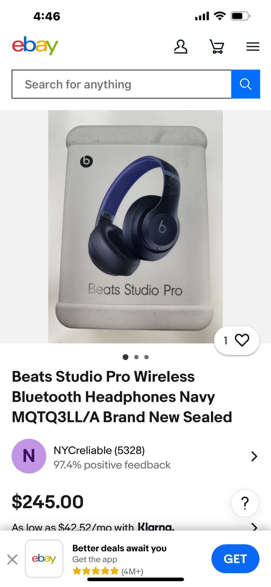 Beats Studio Pro Wireless Bluetooth Headphones Navy MQTQ3LL/A Brand New Sealed