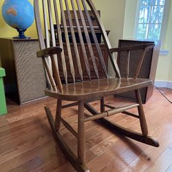  Vintage Mid Century French Country Oak Windsor Rocking Chair by Royola Pacific