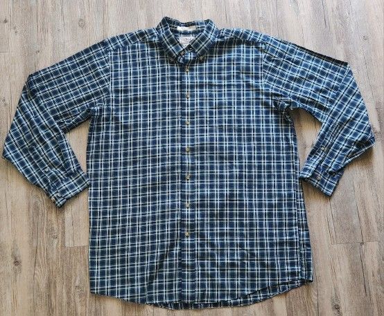 LL Bean Wrinkle Free Twill Sport Mens  Navy Green Plaid Button Down XL-TALL shirt 