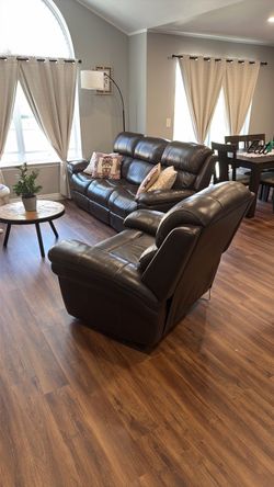 Dark Brown Leather Reclining Sofa and chair