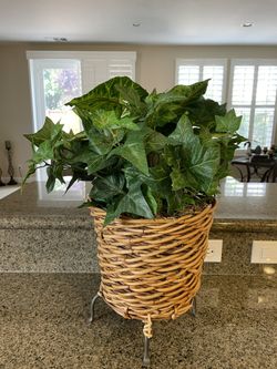 Artificial Plants In Woven Pot With Metal Legs