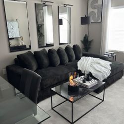 Sectional Black Corduroy  Juego De Sala Cómodo