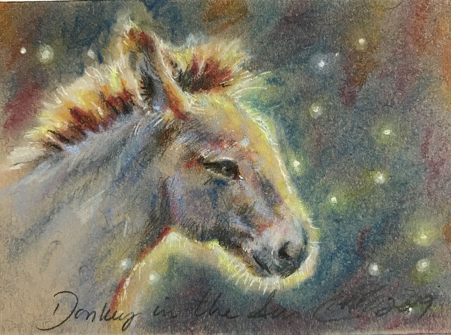 ACEO Original painting Donkey Equestrian pastel artwork direct from artist