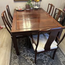 Rosewood Oriental Style Dining Table And Chairs Set 