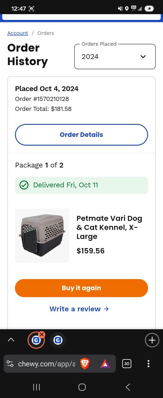 Dog Kennel - New In Box From Chewey - XL - Airplane Approved