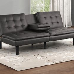Brand New Grey Leather Futon Sofa Sleeper 