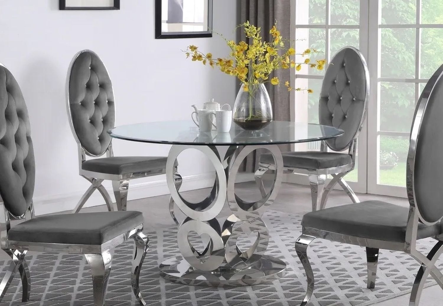 5 PCS Victorine II Collection Dining set-available in 3 colors-available also with gold frame $1,879.00 Hot Buy! Free Delivery 🚚
