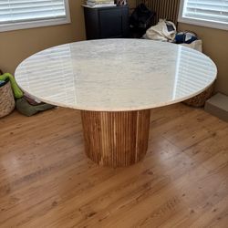 New Modern Round Dining Table With Marble Top, Free Delivery ✅ Natural Wood Round Dining Table White Marble Top 51”