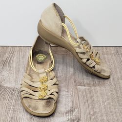 Earth Shoe Size 7 Muse Yellow Green Daisy Strappy Leather Sandals Elastic