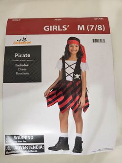 Girls Pirate 2-Piece Dress & Bandana Set M (7/8) Red/Black