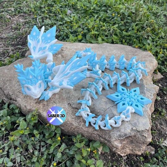 3D Printed Articulated Snowflake Dragon, 30 Inches Long