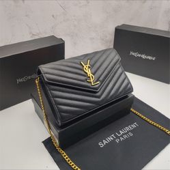 YSL monogram Large Wallet On Chain In Grained Leather