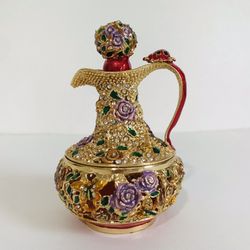 Mini Kettle Dazzling Embellishments Jewelry Box Collection Office Home Deco Gift Red/Gold