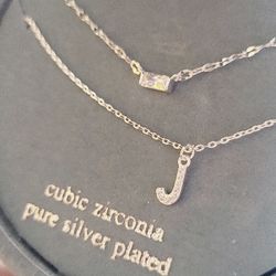 J Necklace Silver Cubic Zirconia 