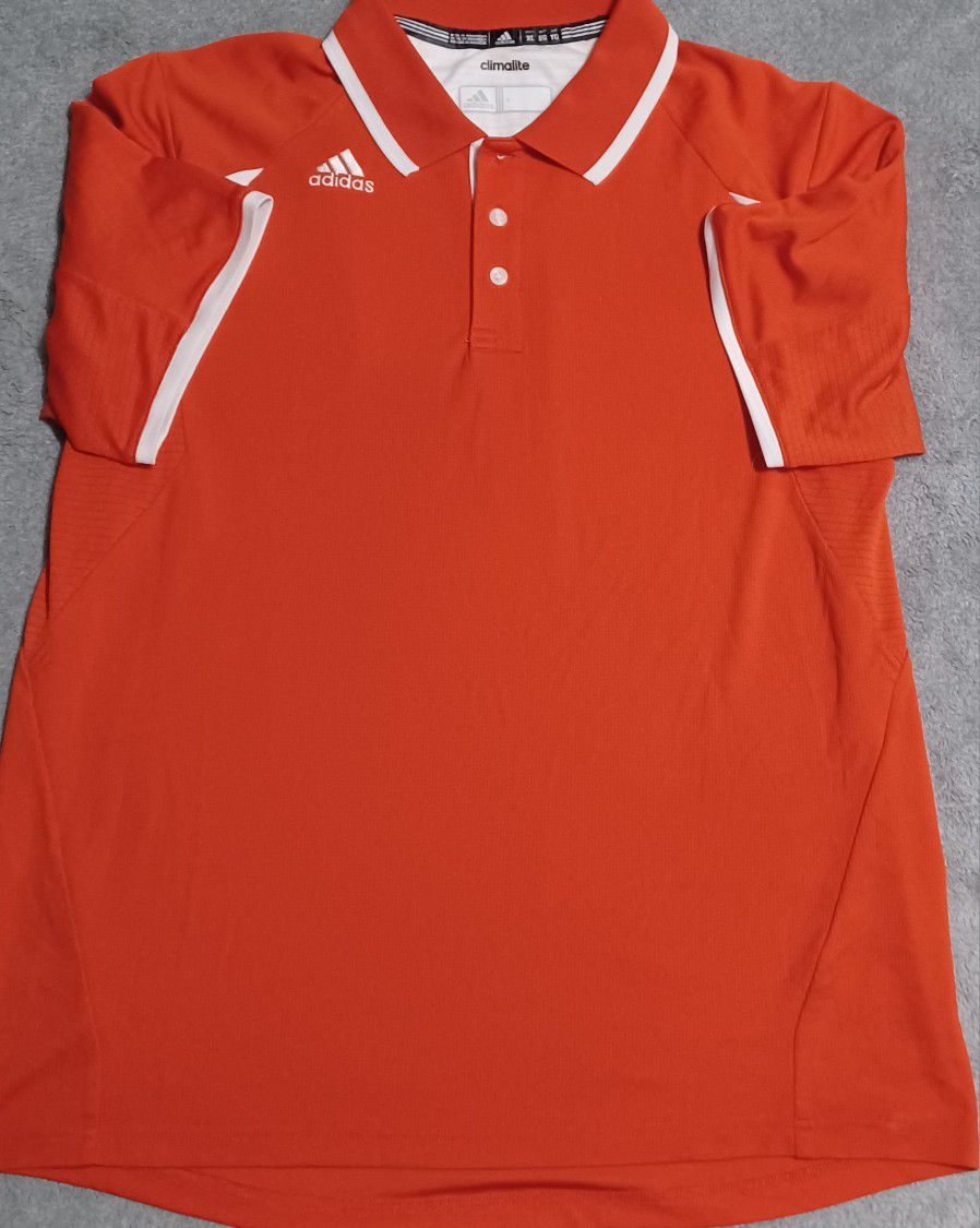 Men's Size Xlarge XL Adidas Orange Collared Climalite White Short Sleeve Golf