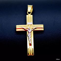 14k  Two-tone Yellow & White Gold Crucifix Cross & Jesus Pendant