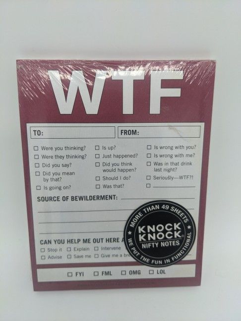 Knock Knock WTF Nifty Notes 4” x 5.25” 50 Sheet Notepad New