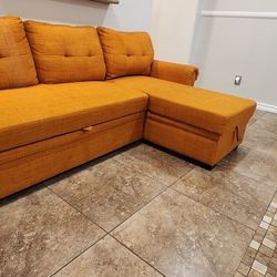 L-Shaped Sectional Sofa with Pull-Out Bed  Sectional Sleeper Sofa Bed with Storage Chaise Lounge and Pocket