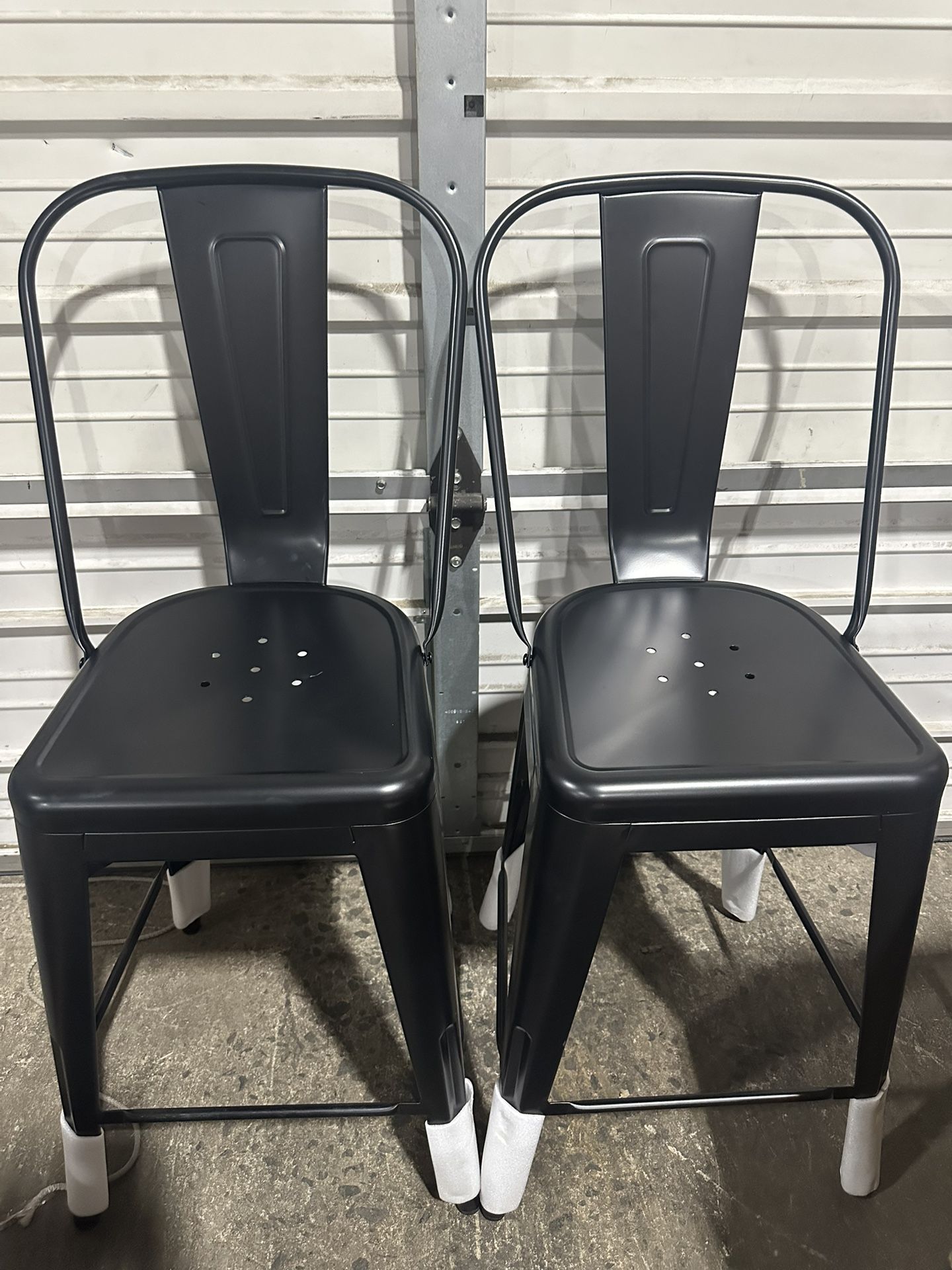 24” Tall Black Metal Counter Height High Back Chairs Set of 2