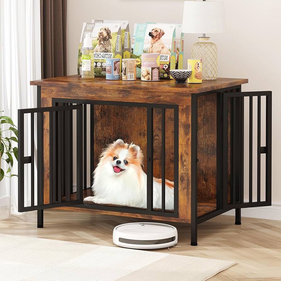 31.5”Dog Crate Furniture for 1 or 2 Dogs, Heavy Duty Single/Double Dog Crates for Small/Medium/Large Dogs, Dog Kennel Furniture Indoor Medium Size ,Br