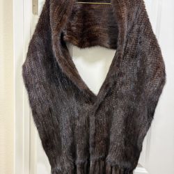Fur Mink Knitted Cape Scarf Black Color Wrap Shawl Stole