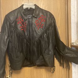 Women’s Black/Red Leather Biker Jacket