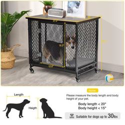 🥨Aivituvin-AIR78 27.2”Width Dog Crate Furniture, Side End Table with Tray, Cushion and Casters - Medium