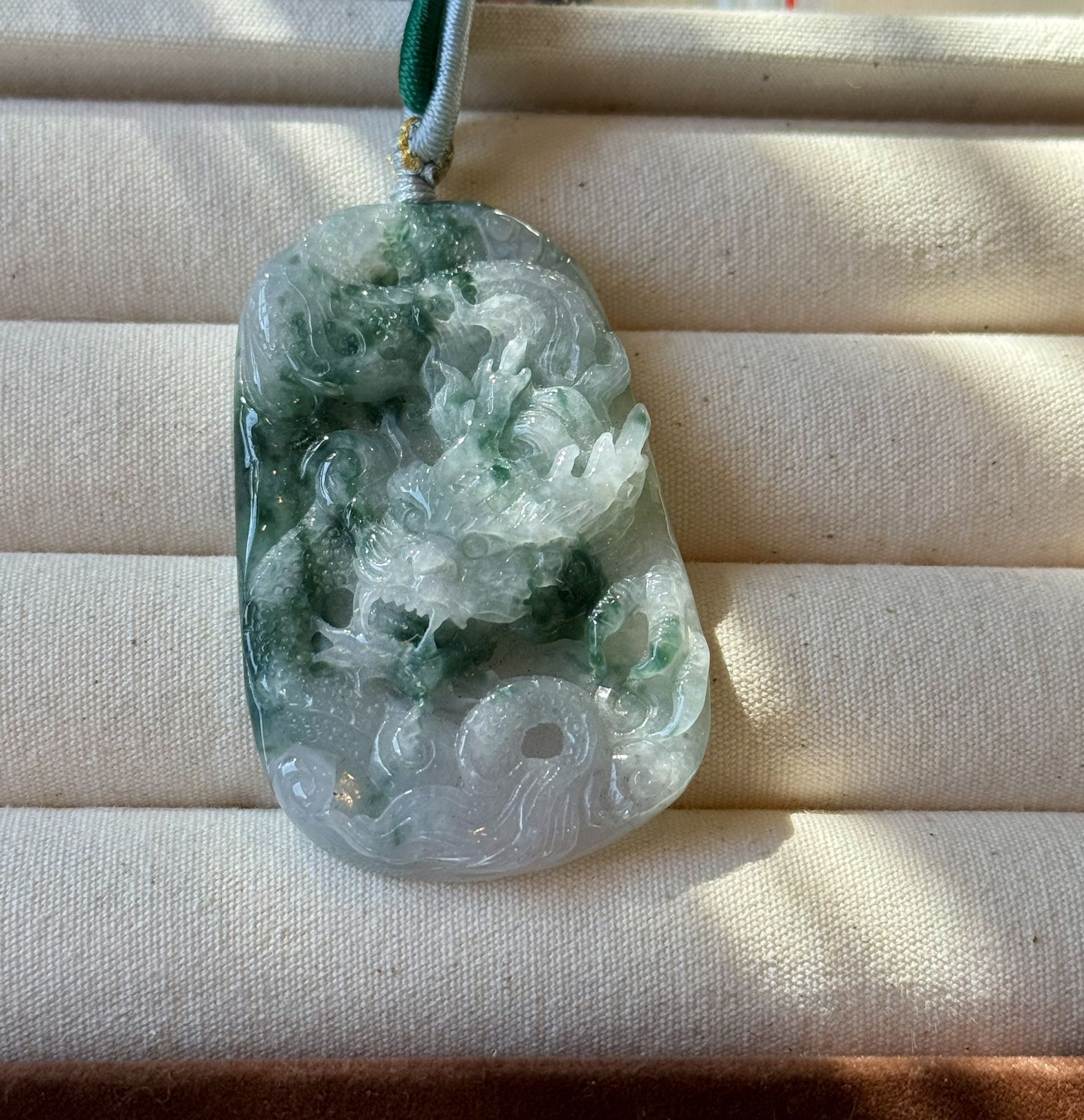 Certified authentic Burmese Jadeite Dragon Pendant
