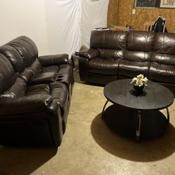 Brown Genuine Leather sofa And Loveseat Recliners 