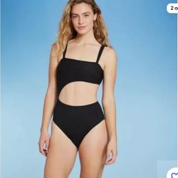 Ribbed Cut Out One Piece Swimsuit,