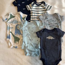 Carter's baby boy bodysuit 6 pack shark and dinosaur Newborn blue