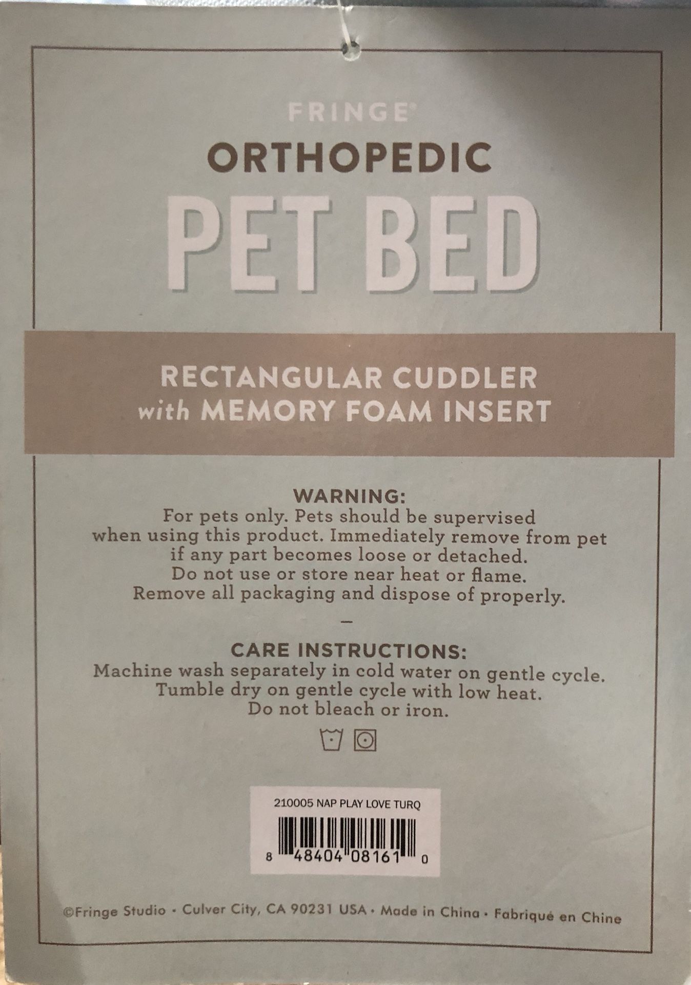 FRINGE STUDIOS ORTHOPEDIC CUDDLER PET BED W/Memory Foam Insert 25” X 21