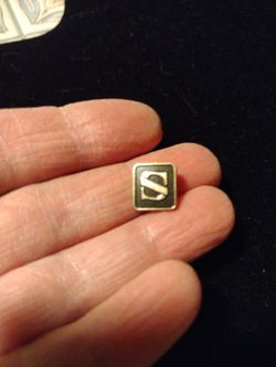 Vtg Letter S Black Enamel 1/10 10k GF Tie Pin