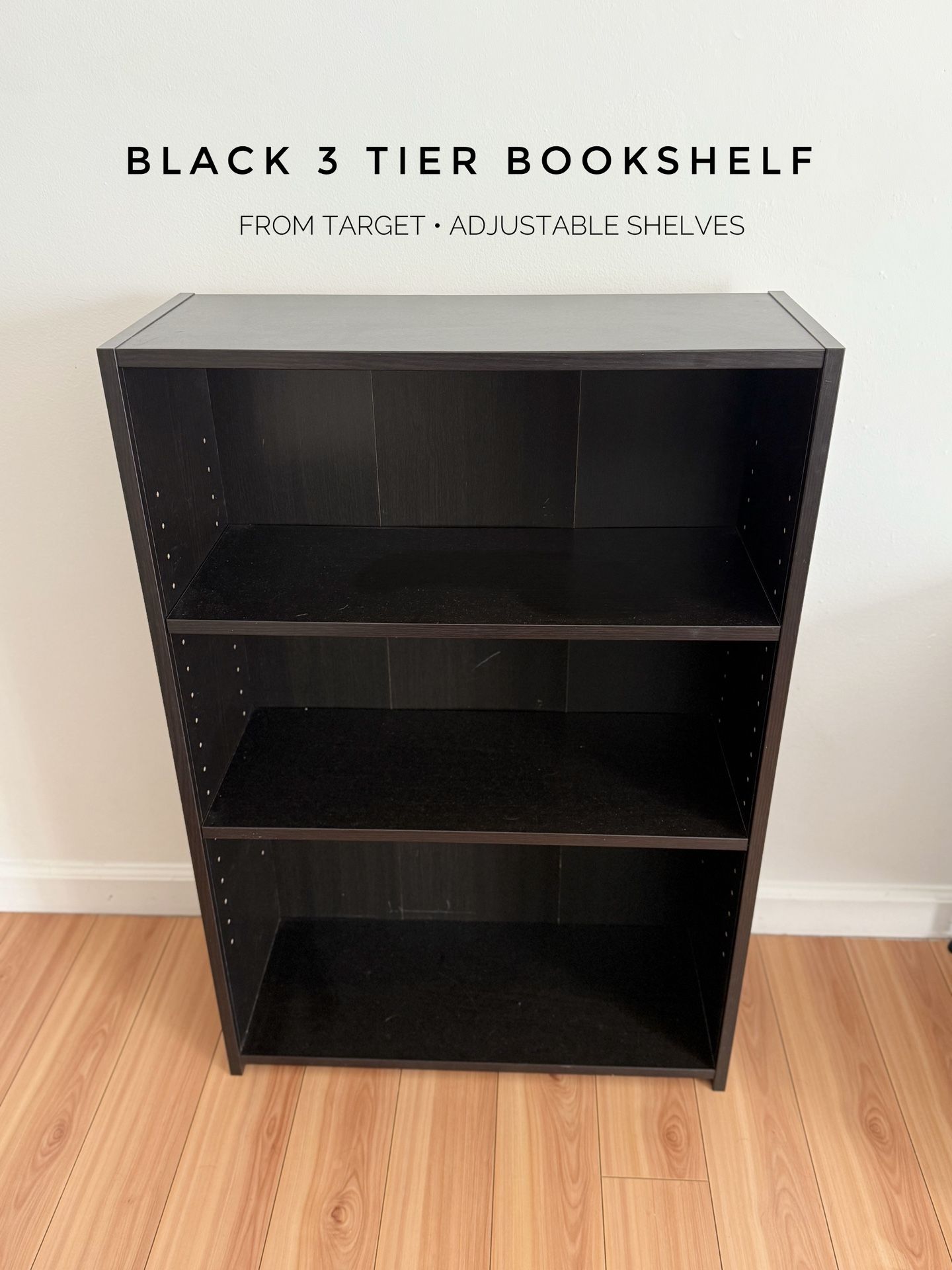 3 Shelf Bookcase Black - Room Essentials™: Modern Style, Wood Composite, Open Shelving Storage