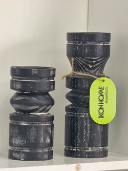 Ikon Home Essentials Black Wood Candle Holders Set of 3