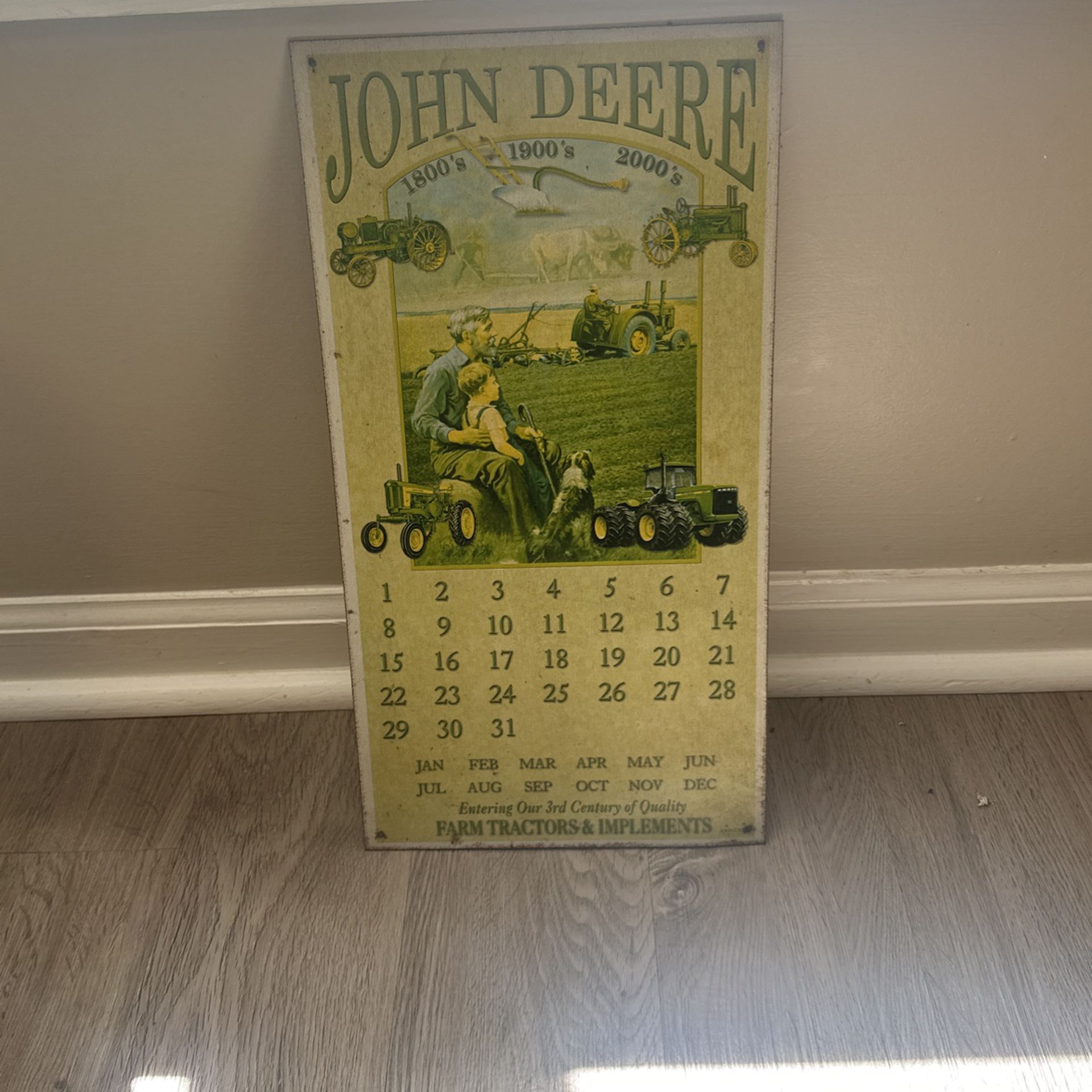 Metal John Deere Calendar Sign 