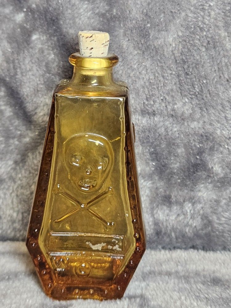 Wheaton Glass Poison Bottle With Cork Amber Yellow 70s Repro Skull Bones RIP