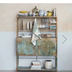 Creative Co-Op Heavily Distressed Metal Cabinet with Slatted Shelves, Blue
