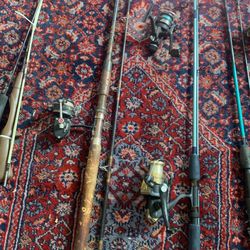 Eight Fishing Rods With Six Fishing Reels + Carrying Case 