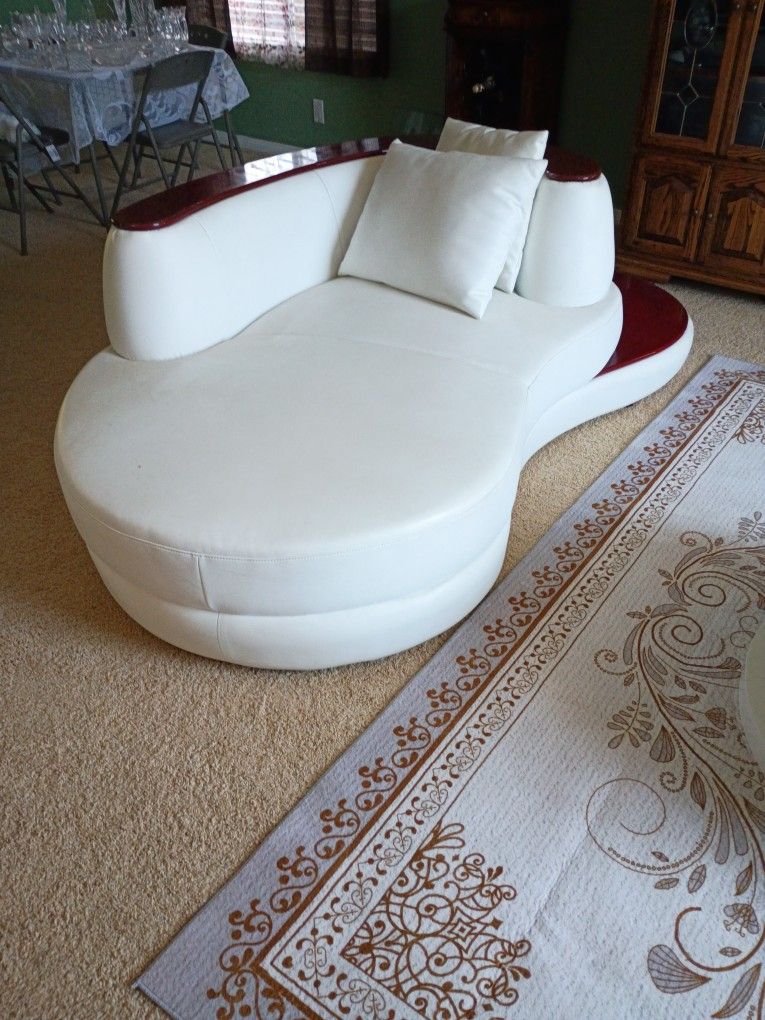 Italian White Leather Couches Six Seat Couch Three Seat Loves Loveseat With Decorative Mahogany On Sides And Back As Trim