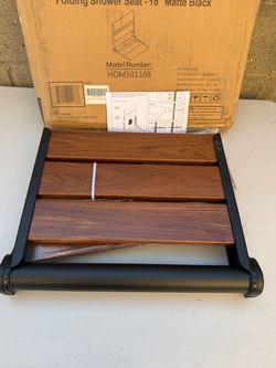 Teak Wood Shower Seat 18” Matte Black