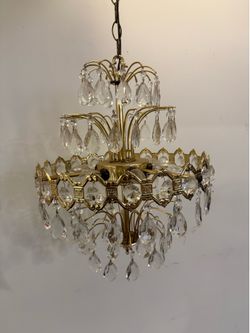 Vintage Brass & Crystal Chandelier – Tiered Waterfall Style