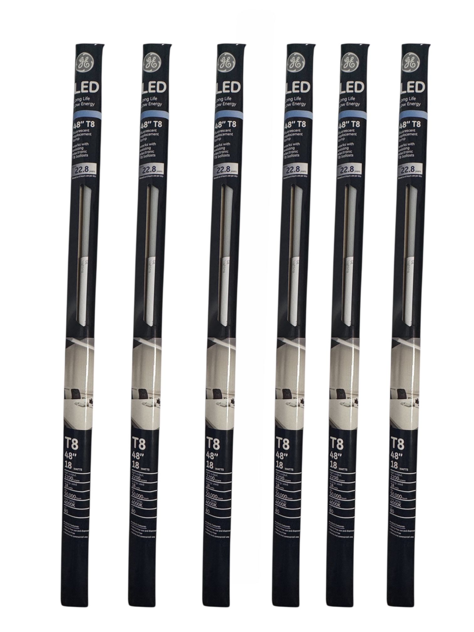 GE LED T8 48 Inch Fluorescent, 2200 lumen, 4000K, 6 Packs