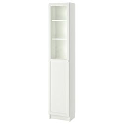 BILLY / OXBERG Bookcase with panel/glass door, white/glass, 15 3/4x11 3/4x79 1/2 "