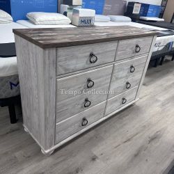 DRESSER, BEIGE, 6 DRAWERS, - [NEW]